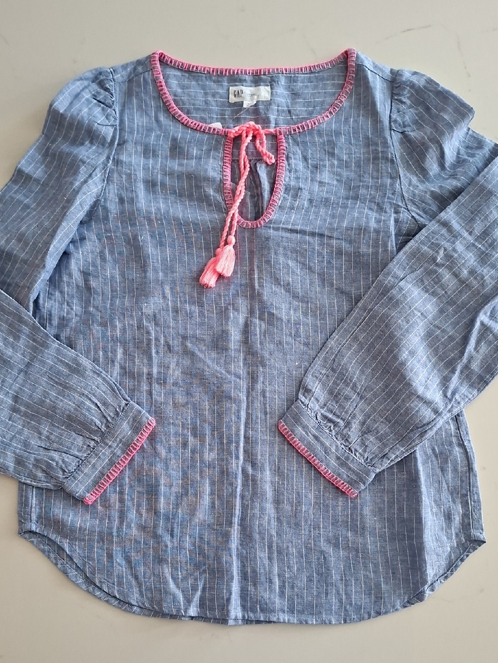 NWT Gap Blue & White Striped Linen Summer Tunic with Pink Accents (Size S)
